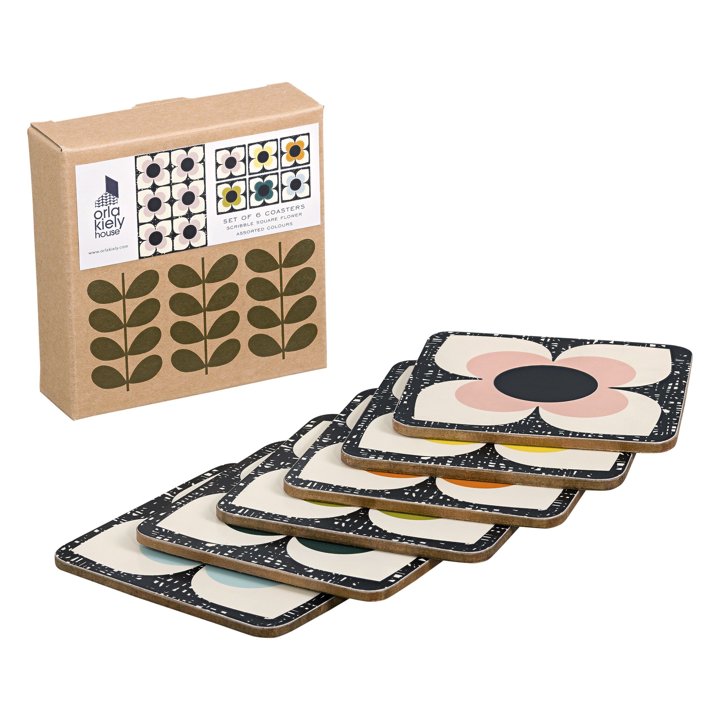 Orla Kiely | Set of 6 Coasters | Scribble Square Flower Design